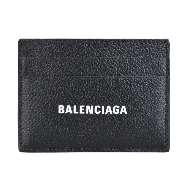 【Balenciaga 巴黎世家】BALENCIAGA白字LOGO荔枝紋小牛皮4卡卡片夾(黑)