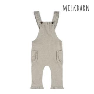 【Milkbarn】荷葉邊灰色細條紋吊帶褲(吊帶寬褲 背帶褲 連身褲)