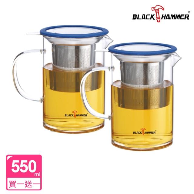 【BLACK HAMMER】買1送1 不鏽鋼壺嘴濾網玻璃杯-550ml(任選)