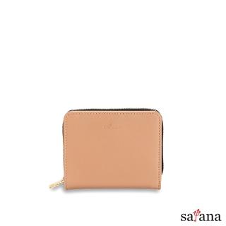 【satana】Leather 簡約拉鍊短夾/皮夾/皮包/零錢包(裸茶色)