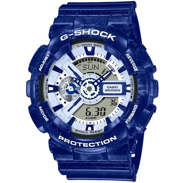 【CASIO 卡西歐】G-SHOCK 經典青花瓷雙顯腕錶 禮物推薦 畢業禮物(GA-110BWP-2A)