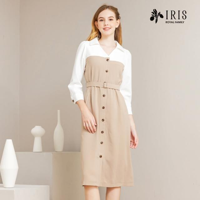 【IRIS 艾莉詩】不對稱拼接排釦連衣裙(36641)