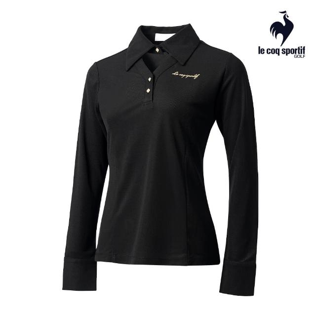 【LE COQ SPORTIF 公雞】高爾夫系列 女款黑色設計領POLO長袖棉衫 QLS2T107