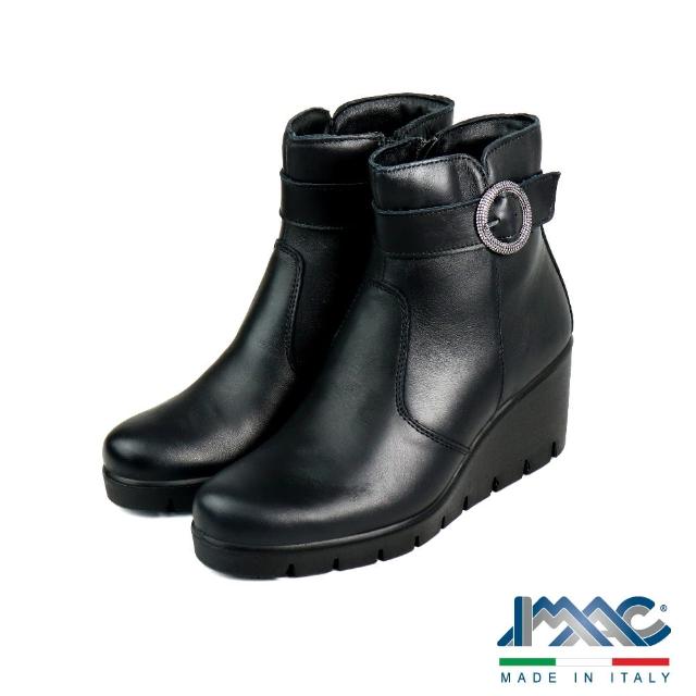【IMAC】義大利經典真皮厚底扣飾短靴 黑色(458510-BL)