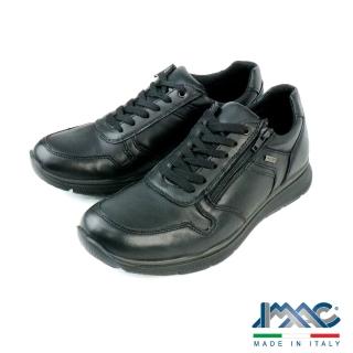 【IMAC】IMAC-TEX皮質防水側拉鍊綁帶休閒鞋 黑色(452579-BL)