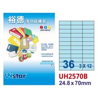 【Unistar 裕德】多功能電腦彩色標籤UH2570-36格/15入 粉藍