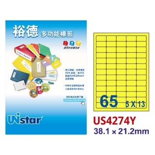 【Unistar 裕德】多功能電腦彩色標籤US4274-65格/15入 粉黃