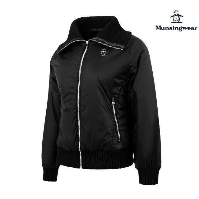 【Munsingwear】企鵝牌 女款黑色翻領彈性保暖鋪棉外套MLSL6601