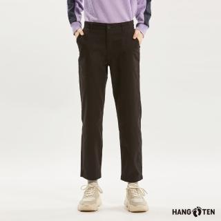 【Hang Ten】女裝-TAPERED FIT磨毛開釦鬆緊錐形長褲(黑)
