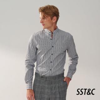 【SST&C 新品上市】彈性合身 深藍不規則條紋標準版襯衫 0312310019
