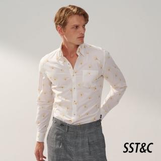 【SST&C 新品上市】舒適純棉 白底金色大印花修身版襯衫 0312310017