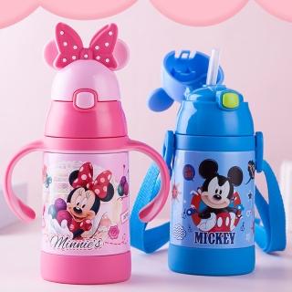【優貝選】迪士尼 米奇/米妮 可替換兩用式兒童學習杯/背帶 保溫吸管水壺280ML(平輸品)