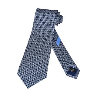 【Salvatore Ferragamo】SALVATORE FERRAGAMO GANCINI標籤LOGO真絲雙色扣環圖案設計領帶(寬版/海軍藍)