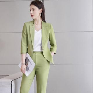 【Very Buy 非常勸敗】牛油果綠色七分袖西裝外套女2022春季新款修身顯瘦西裝職業套裝