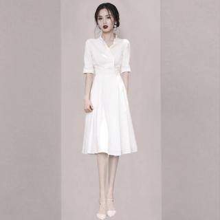 【Very Buy 非常勸敗】女裝2022新款氣質OL修身顯瘦名媛白色襯衫收腰時尚洋裝