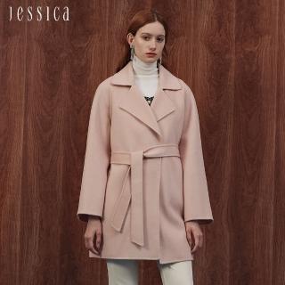 【JESSICA】甜美舒適保暖羊毛翻領綁帶羊毛外套J35C08