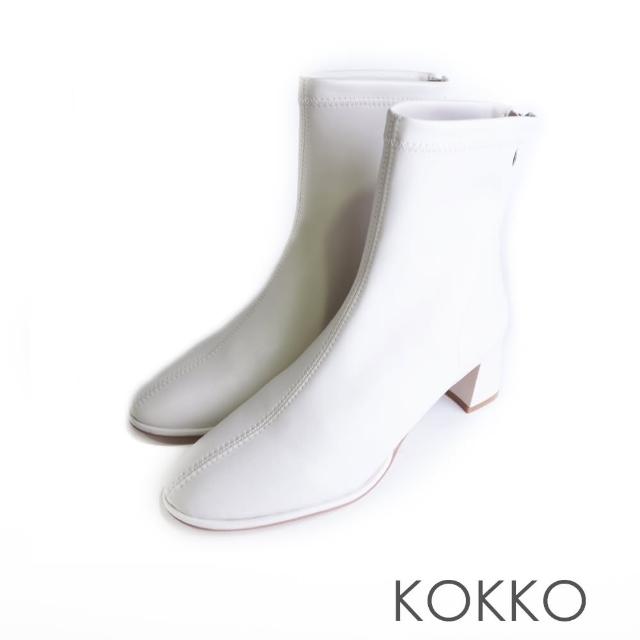 【KOKKO 集團】激瘦美腿素面彈力貼腿短靴(白色)