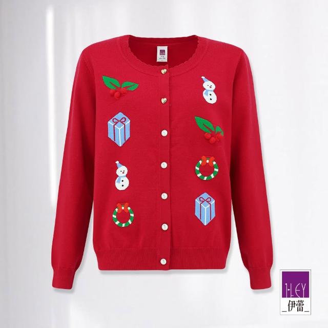 【ILEY 伊蕾】聖誕派對針織開襟外套(紅色；M-XL；1234395203)