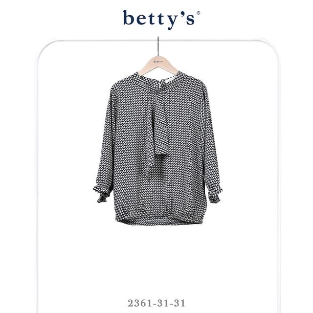【betty’s 貝蒂思】立領領帶印花雪紡七分袖上衣(深藍)