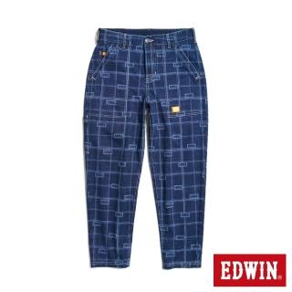 【EDWIN】男裝 橘標 格紋工裝褲(酵洗藍)