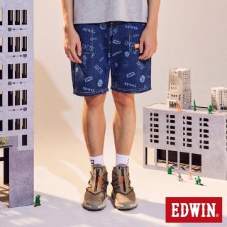 【EDWIN】男裝 橘標 滿版LOGO工裝短褲(石洗綠)