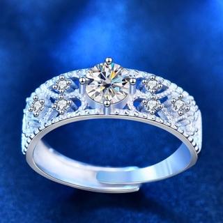 【KT DADA】寶石戒指 情侶禮物 女生禮物 銀戒指 莫桑鑽戒指 鏤空戒指 歐美戒指 開口戒指 可調式戒指