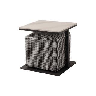 【BODEN】朗德1.3尺岩板方形小茶几/邊几/邊桌-附千鳥格紋小椅凳