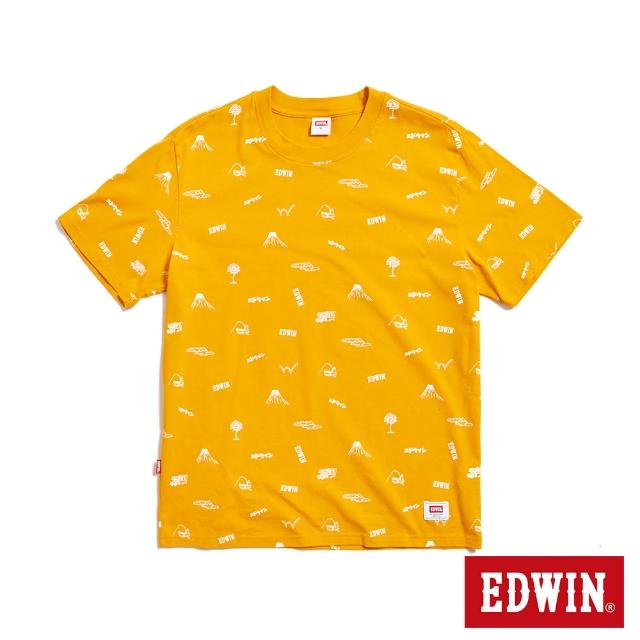 【EDWIN】男裝 滿版LOGO印花短袖T恤(桔黃色)