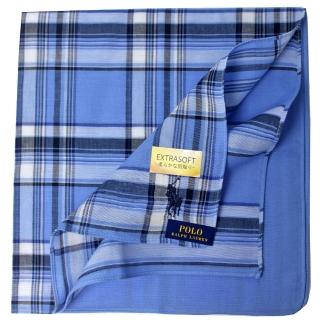 【RALPH LAUREN】POLO 紳士款經典格紋純棉帕領巾(藍)