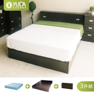 【YUDA 生活美學】房間組3件組 雙人5尺 收納床頭箱+床底+獨立筒床墊 床架組/床底組