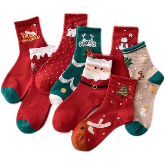 【桑桑選品】5入組-純棉聖誕襪 中筒襪 保暖襪 聖誕老人襪 聖誕禮物(交換禮物 聖誕節禮物 禮物)