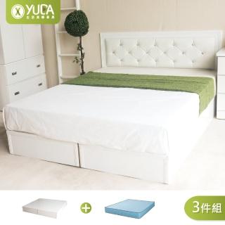 【YUDA 生活美學】黛曼特純白色 房間組3件組 雙人5尺 床頭片+加厚六分床底+獨立筒床墊 床架組/床底組