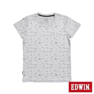 【EDWIN】女裝 涼感系列 滿版圓領短袖T恤(銀灰色)