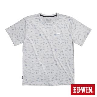 【EDWIN】男裝 涼感系列 滿版LOGO圓領短袖T恤(銀灰色)
