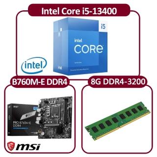 【Intel 英特爾】Intel i5-13400 CPU+微星 B760M-E DDR4 主機板+創見 8G DDR4-3200(10核心超值組合包)