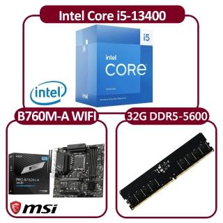 【Intel 英特爾】Intel i5-13400 CPU+微星 PRO B760M-A WIFI 主機板+威剛 32G DDR5-5600(10核心超值組合包)