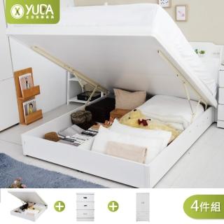 【YUDA 生活美學】純白色 房間組4件組 雙大6尺 床頭片+掀床組+床頭櫃+衣櫃 床架組/床底組(掀床型床組)
