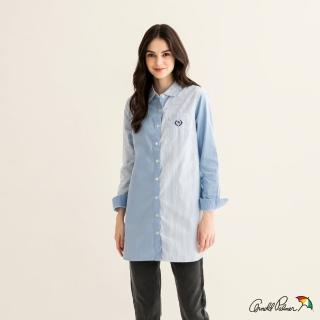 【Arnold Palmer 雨傘】女裝-撞色條紋拼接設計長版襯衫(淺藍色)