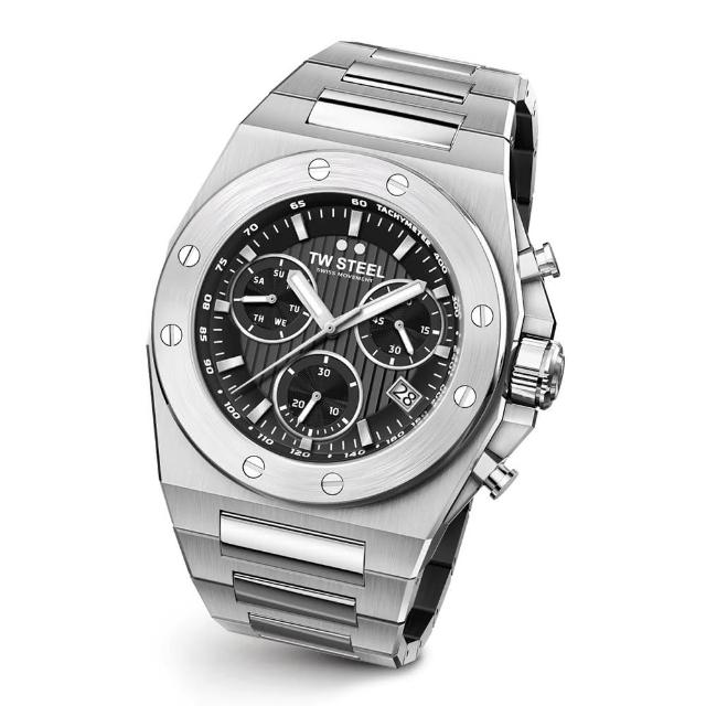 【TW Steel】CEO TECH 全鋼鏈帶黑面計時碼錶