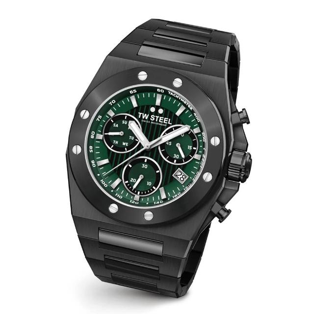 【TW Steel】CEO TECH 黑色鏈帶綠面計時碼錶