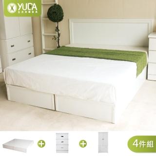 【YUDA 生活美學】純白色 房間組4件組 雙人5尺 床頭片+加厚六分床底+床頭櫃+3x6衣櫃 床架組/床底組