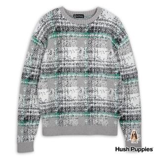 【Hush Puppies】男裝 線衫 格紋毛絨寬版線衫(綠色 / 34113106)