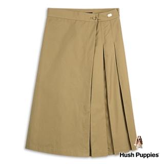 【Hush Puppies】女裝 褲裙 素色後鬆緊百褶寬褲裙(深卡其 / 34221102)