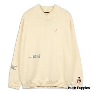 【Hush Puppies】男裝 線衫 率性素色刺繡高領寬鬆線衫(米白 / 34113502)