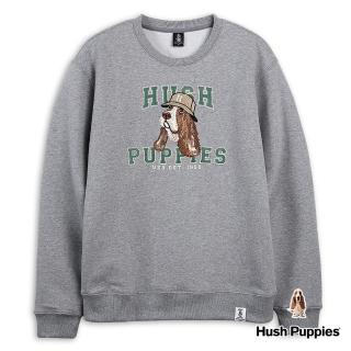【Hush Puppies】男裝 上衣 精緻刺繡漁夫帽狗舒適寬版長袖上衣(麻灰 / 34110103)