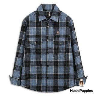 【Hush Puppies】男裝 外套 漁夫帽狗寬鬆鋪棉格紋毛呢外套(藍格紋 / 34117501)
