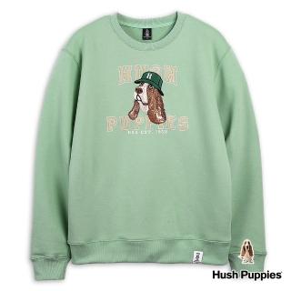 【Hush Puppies】男裝 上衣 精緻刺繡漁夫帽狗舒適寬版長袖上衣(淺綠 / 34110103)