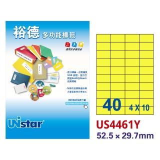 【Unistar 裕德】多功能電腦彩色標籤US4461-40格/15入 粉黃