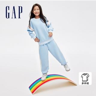 【GAP】女童裝 Logo印花圓領長袖長褲家居套裝-藍色(862319)
