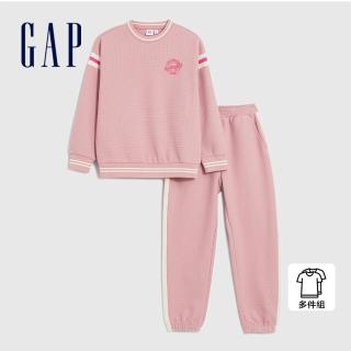 【GAP】女童裝 Logo印花圓領長袖長褲家居套裝-粉色(862319)
